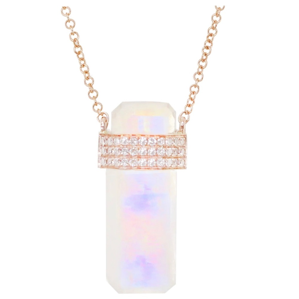 ISO Luna Skye 14KT Gold and Diamond Moonstone Crystal Bar Necklace